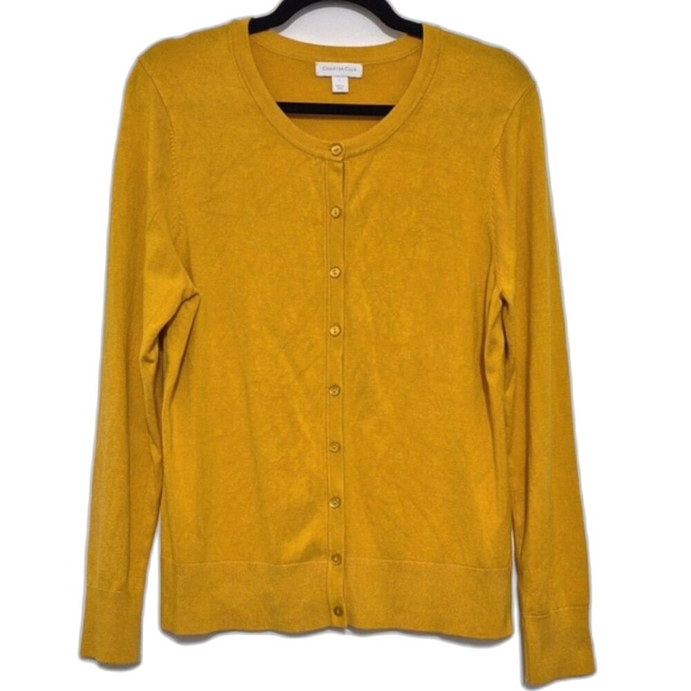 Charter Club Mustard Yellow Button Front Cardigan Sweater L Preppy Academia